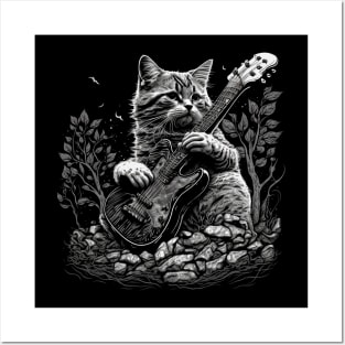 Cat Playing Guitar Posters and Art